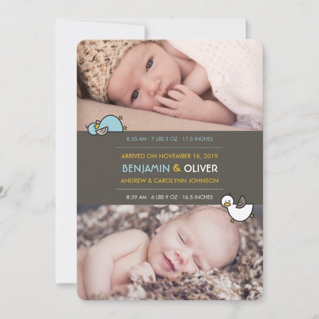 Faire-part de naissance de jumeaux garçons bébé ca (Devant)