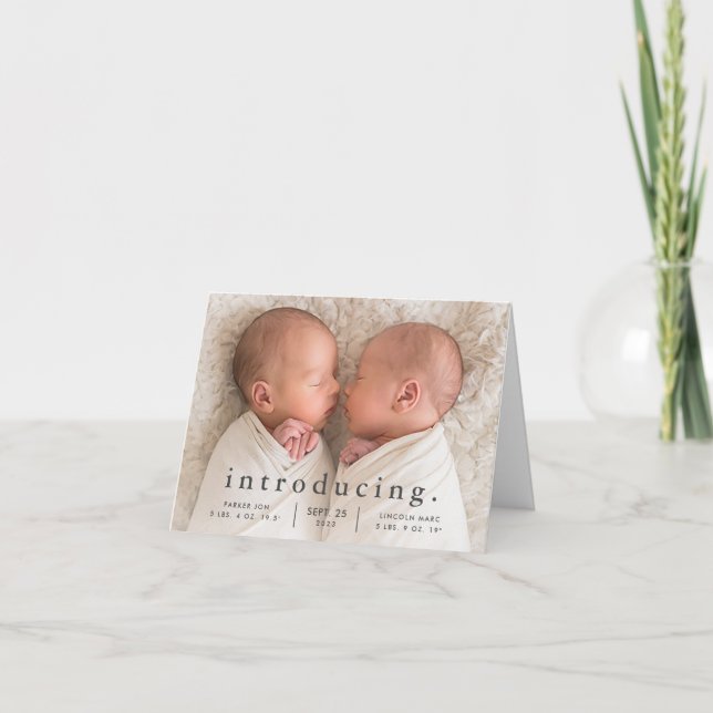 Faire-Part de Naissance de Jumeaux Photo Minimalis (Devant)