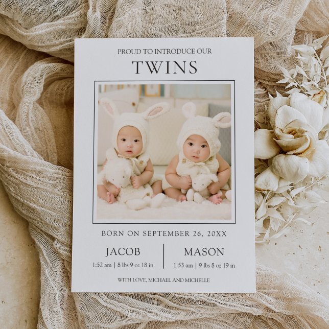 Faire-Part de Naissance de Jumeaux Photo Modern Sw (Créateur téléchargé)