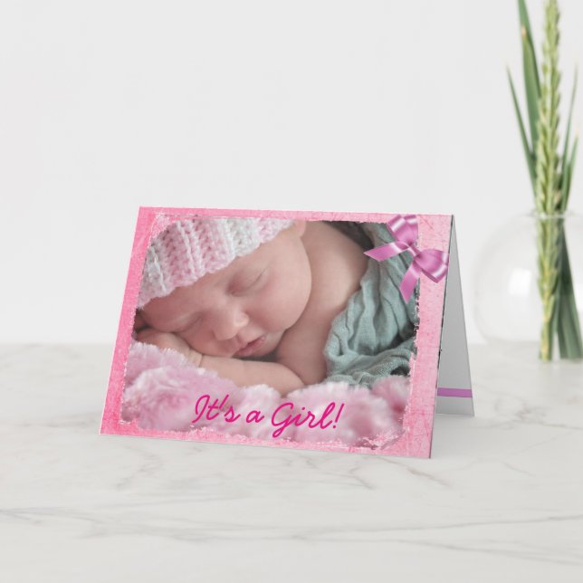 Faire-part de naissance de la petite fille rose (Devant)