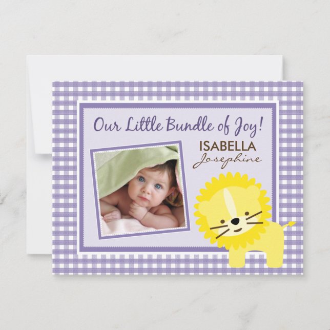 Faire-part de naissance de Lion En vichy doux (lav (Devant)
