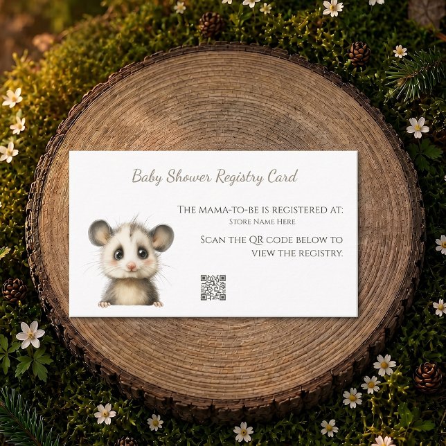 Faire-part de naissance de l'opossum forestier • C (Woodland Opossum Baby Shower • Registry Card)