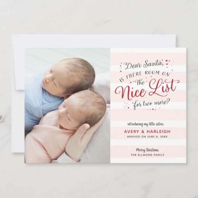 Faire-part de naissance de Noël des nouveaux jumea (Devant)
