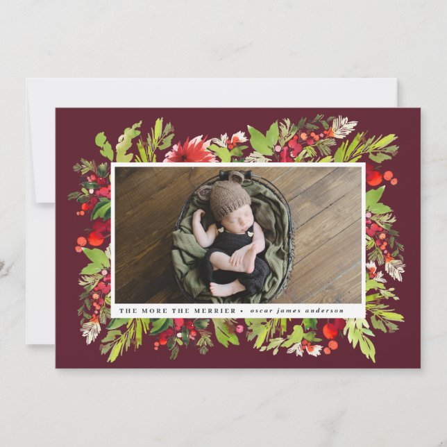 Faire-part de naissance de noël du feuillage aquar (Devant)