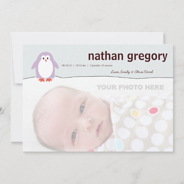 Faire-part de naissance de pingouin (Devant)