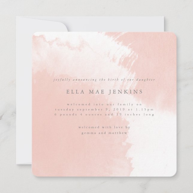faire-part de naissance de rougissement aquarelle (Devant)