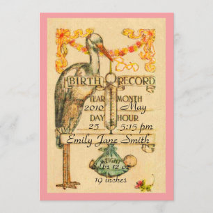 faire-part de naissance de style Vintage rose 2 cô