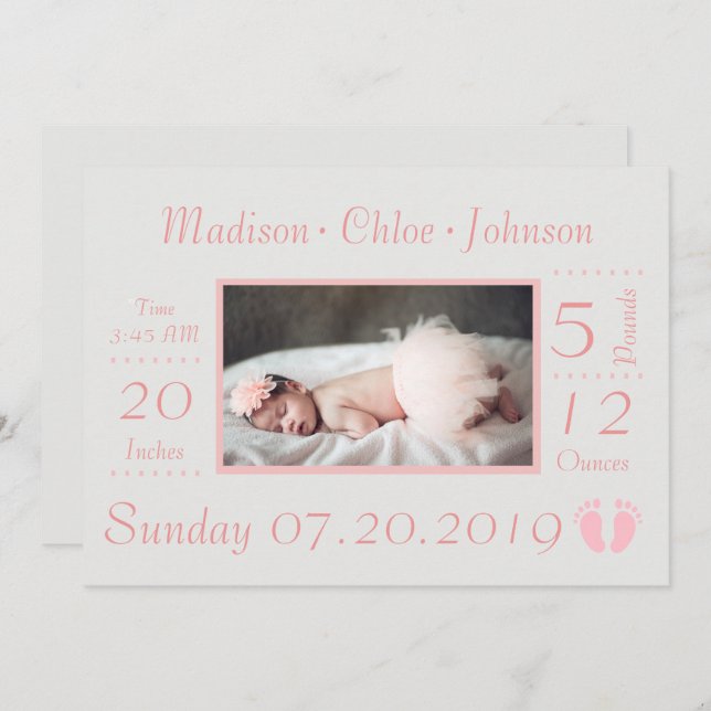 Faire-part de naissance de tableau de naissance de (Devant / Derrière)