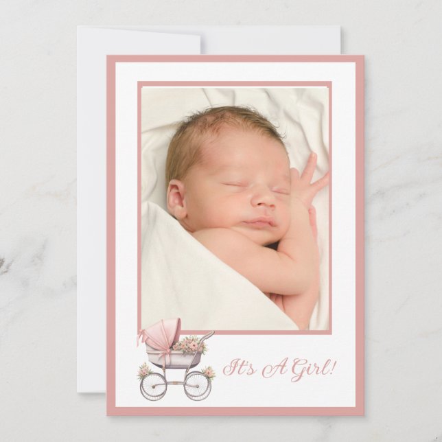 Faire-part de naissance de transport pour bébé ros (Devant)