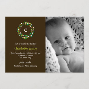 Faire-part de naissance d'hiver de Wreath Monogram