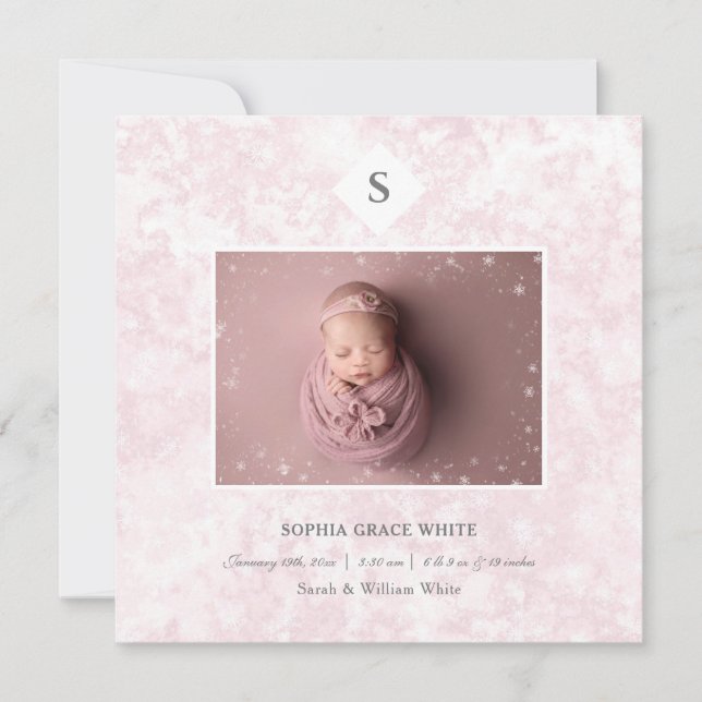 Faire-part de naissance d'hiver fille bébé (Devant)