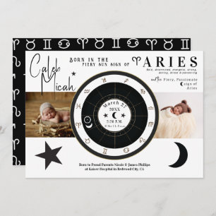 Faire-part de naissance diacritique Aries Sun et M