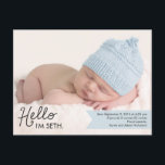 Faire-part de naissance d'introduction chic - Bleu<br><div class="desc">Doux et plein de charme,  ce faire-part de naissance photo moderne est le moyen parfait pour présenter le plus récent membre de votre famille. Personnalisez le côté arrière de la carte postale avec votre adresse de retour pour faciliter l'envoi postal. Couleur personnalisée disponible sur demande.</div>