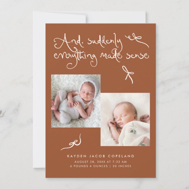 Faire-part de naissance Doodle Cute Bows Terracott (Devant)
