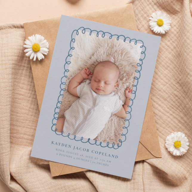 Faire-part de naissance du cadre de Doodle bleu (Créateur téléchargé)