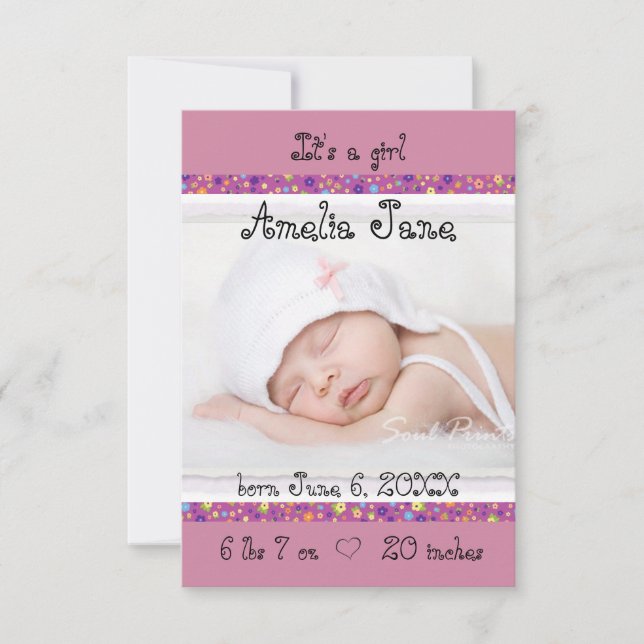 Faire-part de naissance d'une petite fille nouveau (Devant)
