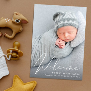 Faire-part de naissance écriture blanche Bienvenue