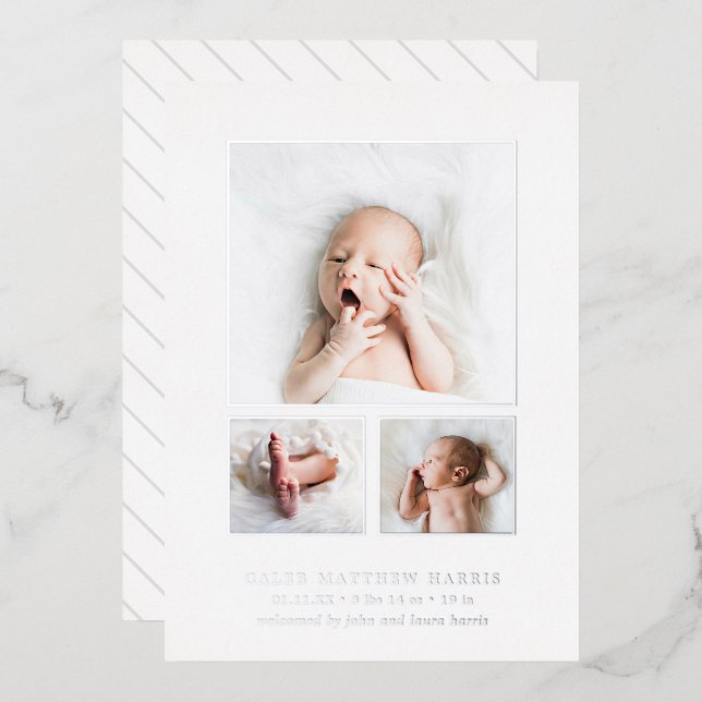 Faire-part de naissance élégant avec collage de ph (Recto/Verso)