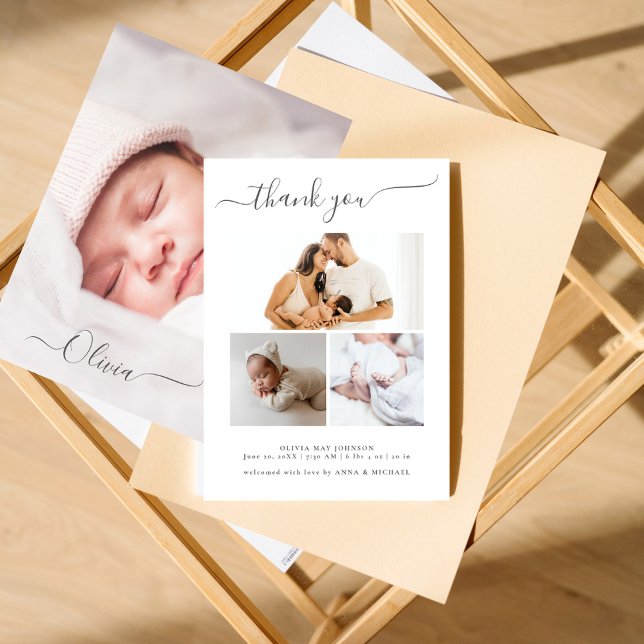 Faire-part de naissance élégant avec collage de ph (Créateur téléchargé)