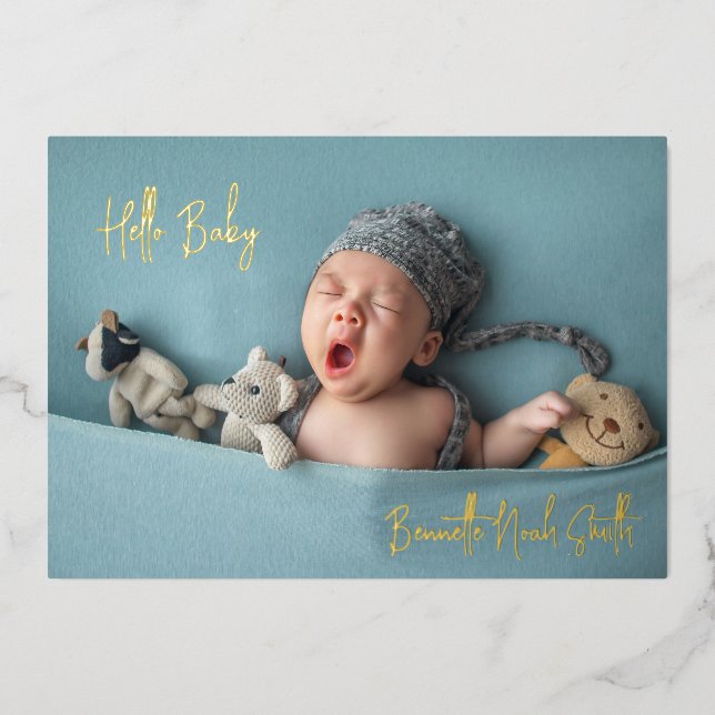 Faire-part de naissance élégant avec photo en or (Recto)