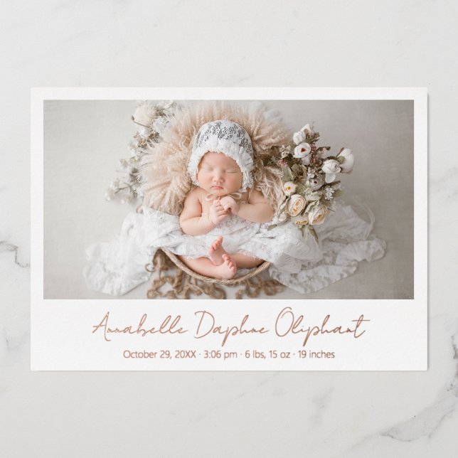 Faire-part de naissance élégant avec photo Rose Go (Recto)
