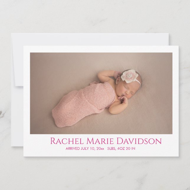 Faire-part de naissance élégant pour bébé fille en (Devant)
