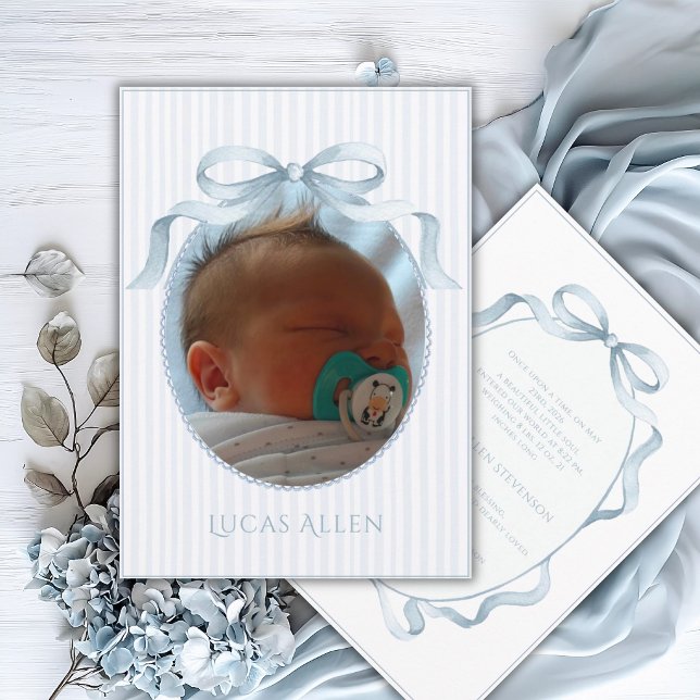Faire-part de naissance élégant vintage bleu pour  (Créateur téléchargé)
