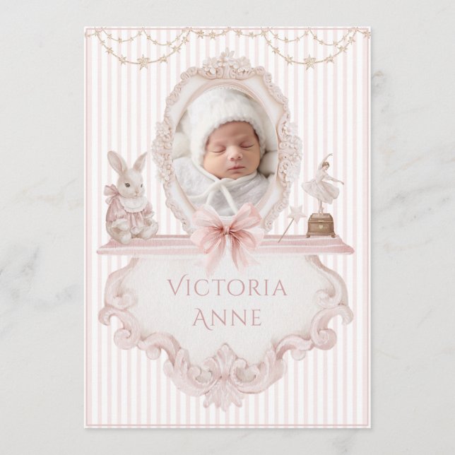 Faire-part de naissance élégant vintage rose pour  (Devant)