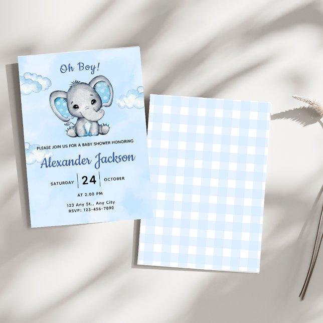 Faire-part de naissance éléphant bleu mignon garço (Créateur téléchargé)