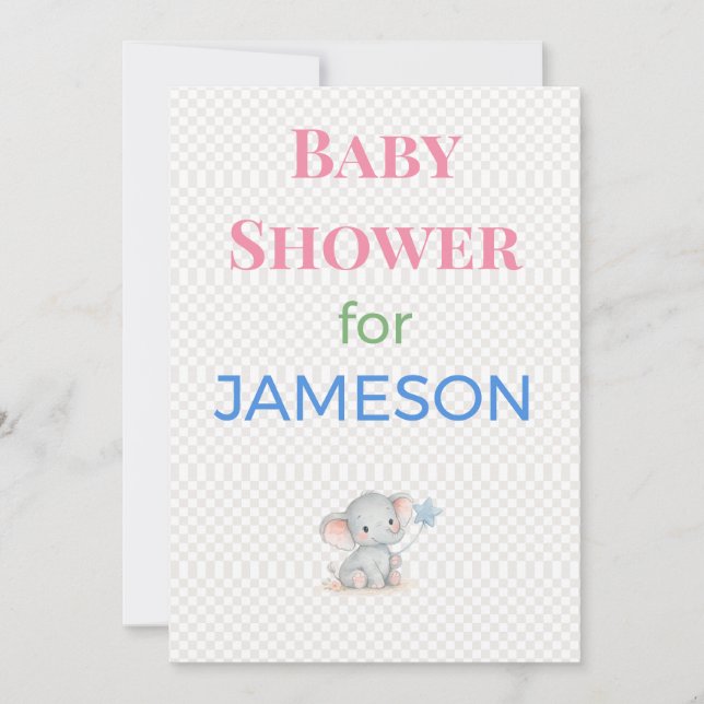 Faire-part de naissance éléphant personnalisé avec (Devant)