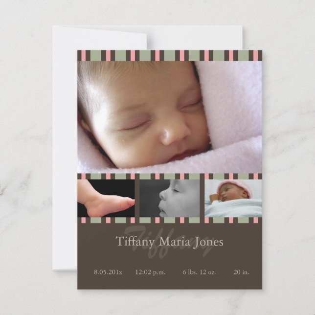 Faire-part de naissance en bande rose (Devant)