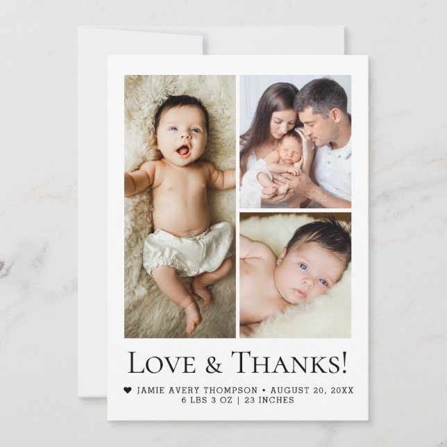 Faire-part de naissance en collage photo Amour & R (Devant)