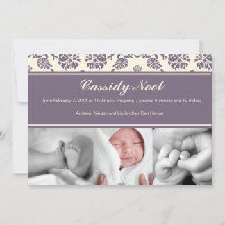 Faire-part de naissance en damas avec ruban