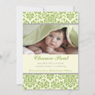 Faire-part de naissance en damas vert