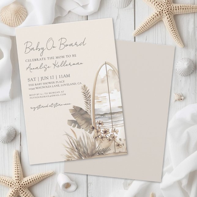 Faire-Part de Naissance Été Bohème Plage Bébé à Bo (Baby On Board Summer Boho Beach Baby Shower Invitation)