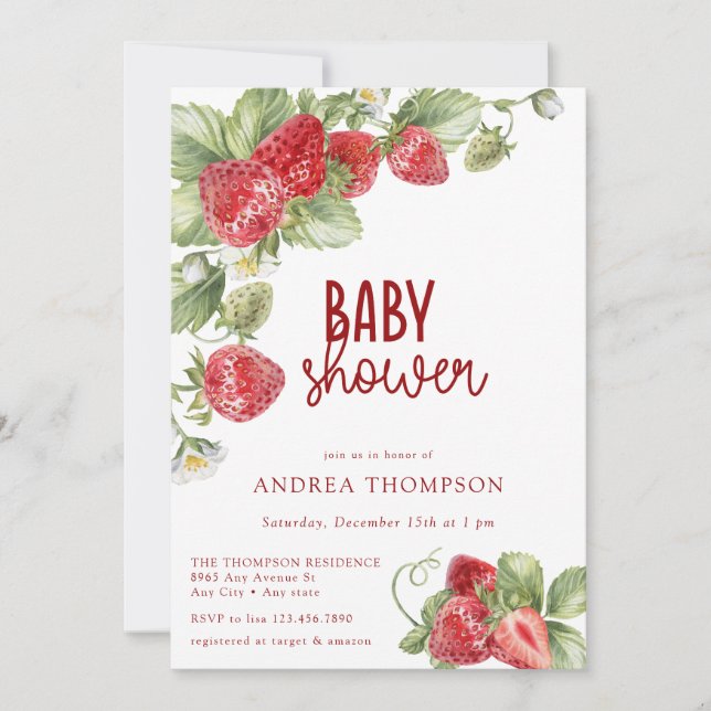 Faire-part de naissance été fraise | Baby Shower (Devant)