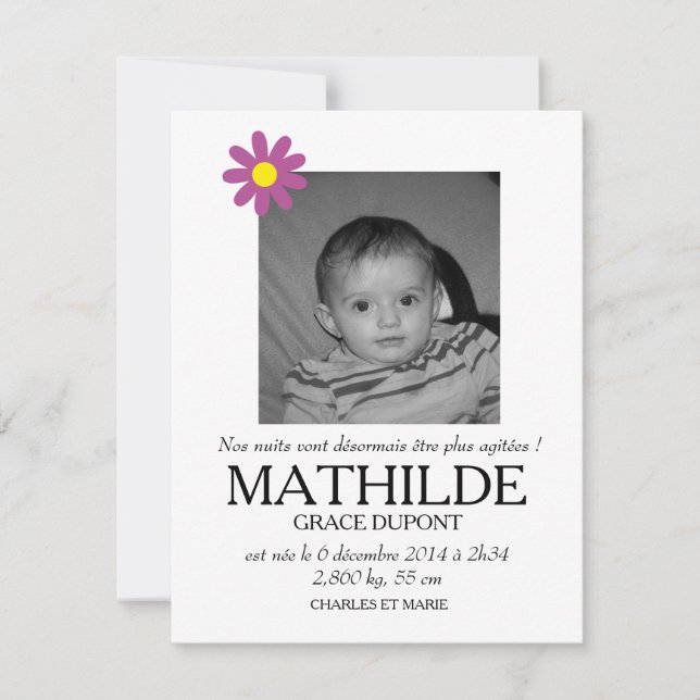 Faire-part de naissance - Fille (Devant)