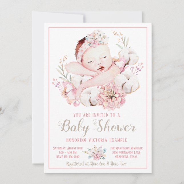 Faire-part de naissance fille aquarelle pour Baby  (Devant)