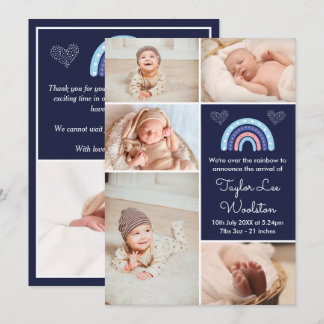 Faire-part de naissance fille arc-en-ciel Bohème b