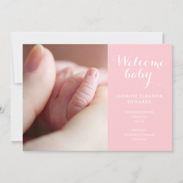 Faire-part de naissance fille avec monogramme rose (Devant)