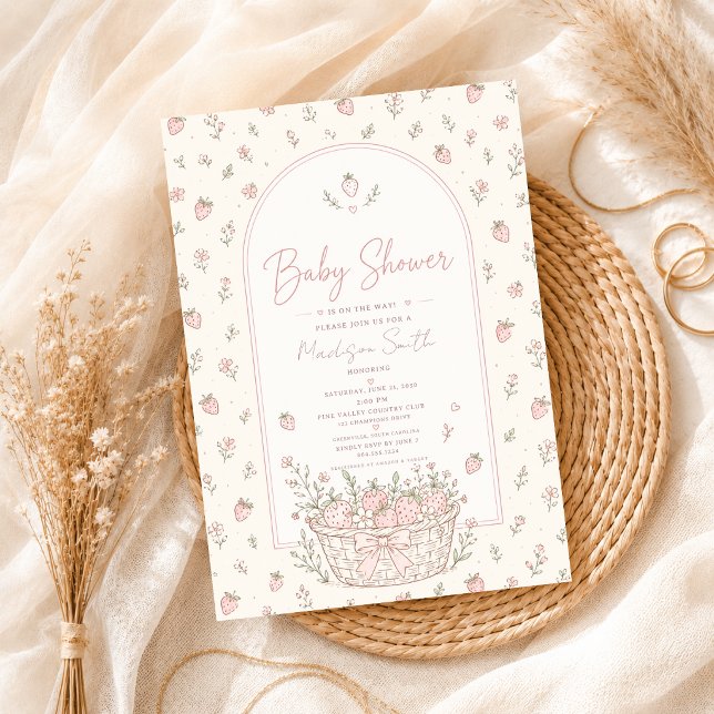 Faire-part de naissance Fille Bébé Fraise Fleur Ro (Créateur téléchargé)