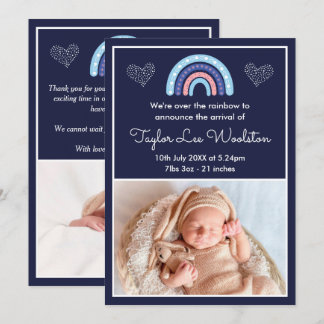 Faire-part de naissance fille bohème arc-en-ciel b