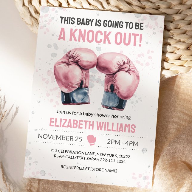 Faire-part de Naissance Fille Boxe Rose Aquarelle (Créateur téléchargé)