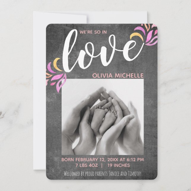 Faire-Part de Naissance Fille Chalkboard Amour (Devant)