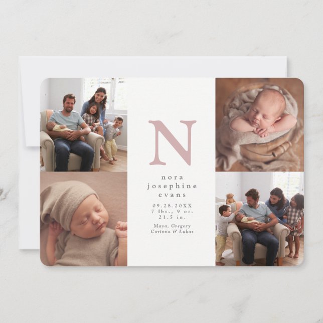 Faire-part de naissance fille collage photo initia (Devant)