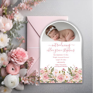 Faire-part de naissance Fille Fleur rose Photo en