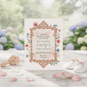 Faire-part de naissance Fille Fleurie Cadre