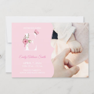 Faire-part de naissance fille initiale E