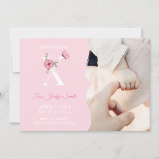 Faire-part de naissance fille initiale X