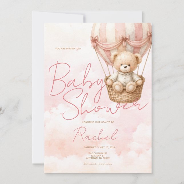 Faire-part de naissance fille ours en peluche vint (Devant)